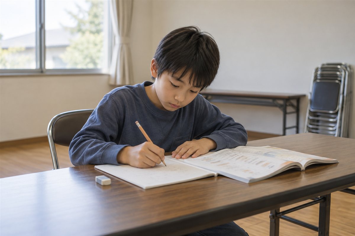 1人で算数の問題集とノートに取り組む子ども（イメージ）