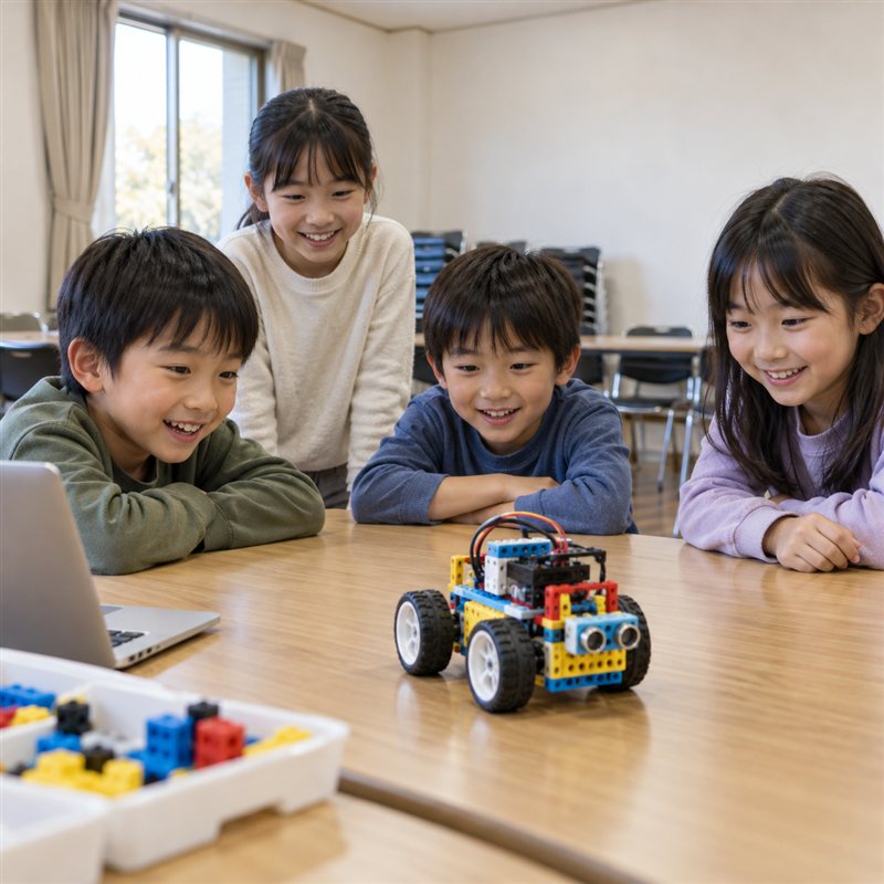 動くロボットを笑顔で見る子ども（イメージ）